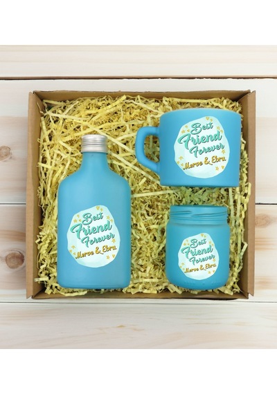 Bk Gift Kişiye Özel İsimli Dtf Best Friend Temalı Turkuaz Kahve Fincanı & Kolonya & Mum Hediye Seti-2, Arkadaşa Hediye, Doğum Günü Hediyesi Kobitmeyen
