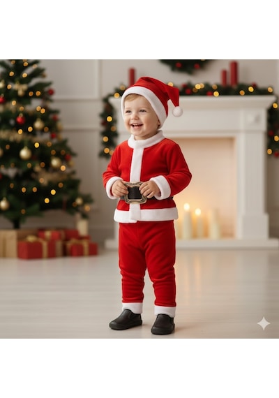 Miniko Kids Erkek Çocuk Noel Yılbaşı Temalı Noel Baba Takımı Kırmızı