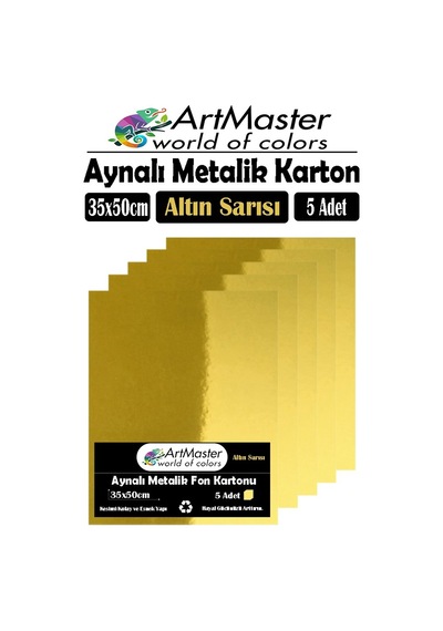 Altın Sarı Renkli 35x50 Metalik Aynalı Fon Kartonu 5 Adet 1 Paket Artmaster Metalik Aynalı Fon Kartonu