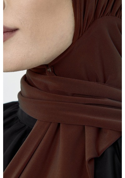 Hürrem Bone Kahve Pratik Hazır Geçmeli Tesettür Bone Sandy Boyunluklu Çıtçıtlı 2505 14 Kahve