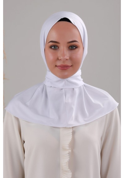 Melodi Scarf Kadın Tesettür Pratik Çıtçıtlı Sandy Fular Hazır Şal Beyaz Beyaz