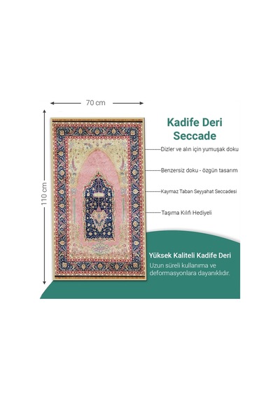 Ravabi Rug Araç İçi Ve İşyeri İçin Deri Tabanlı Namazlık, Çantalı Hediyelik Seyahat Seccadesi 70x110cm 21231016