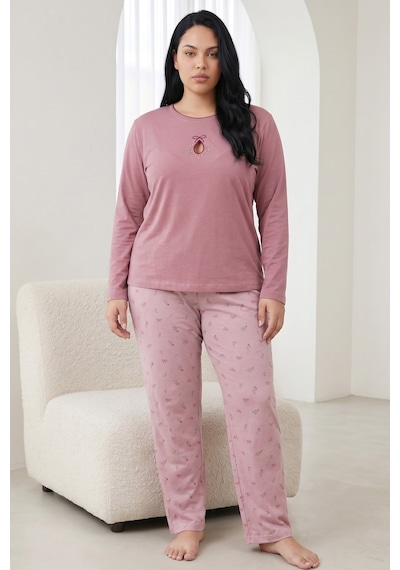 Siyah İnci Pamuklu Likralı Büyük Beden Battal Boy Örme Pijama Takım26240911 Pudra Siyah İnci Pamuklu Likralı Büyük Beden Battal Boy Örme Pijama Takım26240911 Pudra