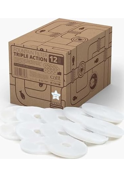 Catit Triple Action Filtre, 3 Kat Etkili Yedek Filtre, Çeşme Filtresi, 12'li Paket