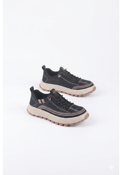Guja 26y514 Rahat Hafif Taban Tekstil Lastik Bağcıklı Sneaker Erkek Ayakkabı Siyah
