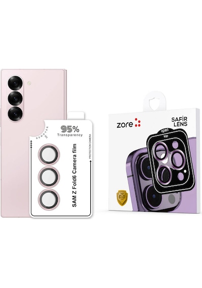 Galaxy Uyumlu Z Fold 6 Zore Cl-11 Safir Parmak İzi Bırakmayan Anti-reflective Kamera Lens Koruyucu-pembe