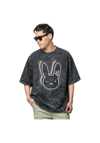 Sevbano Bad Bunny Rapper Şarkıcı Baskılı Unisex Oversize Vintage Yıkamalı Siyah