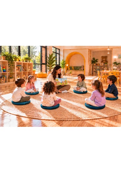 Kreş Anaokulu Yuvarlak Oyun Minderi Aktivite Minderi 40x40x5 Cm - Sandalye Minderi - Bahçe Dekor Minderi Yuvarlak Minder Petrol Mavi