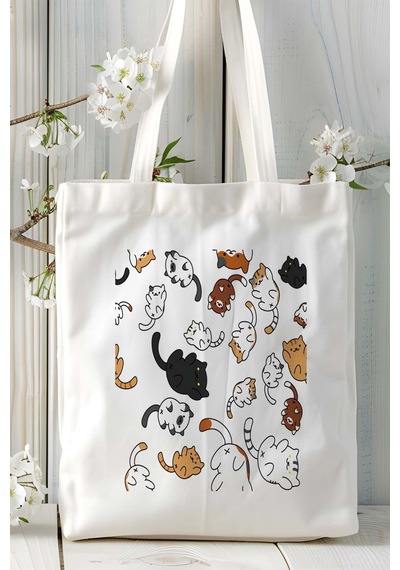 Art Hediye Kedi Kişiye Özel Baskılı Omuz Çanta Desen 9 Çok Renkli
