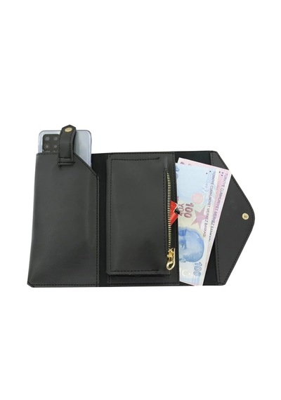 Ozka Leather Collection Telefon Ve Bozuk Para Bölmeli Kadın Cüzdanı Siyah Renk Sıyah