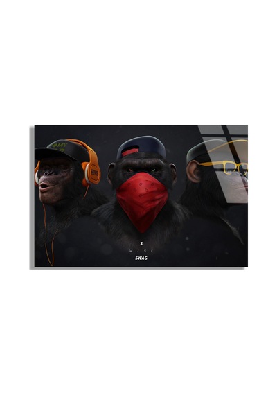 Üç Maymun Swag - Cam Tablo - Deg1169 90 X 60 Cm