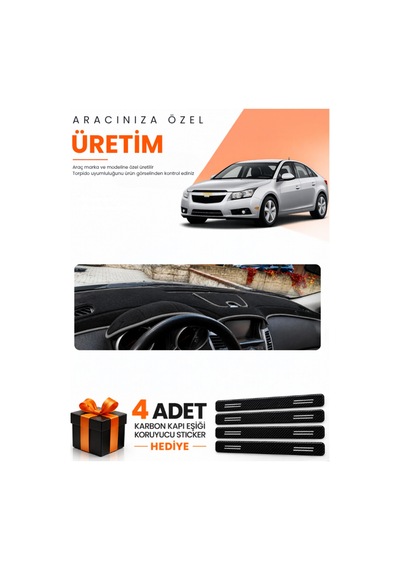 Chevrolet Cruze J300 Makyajsız 2008-2011 Uyumlu Torpido Koruma Örtüsü Oto Kılıfı - Siyah Gri