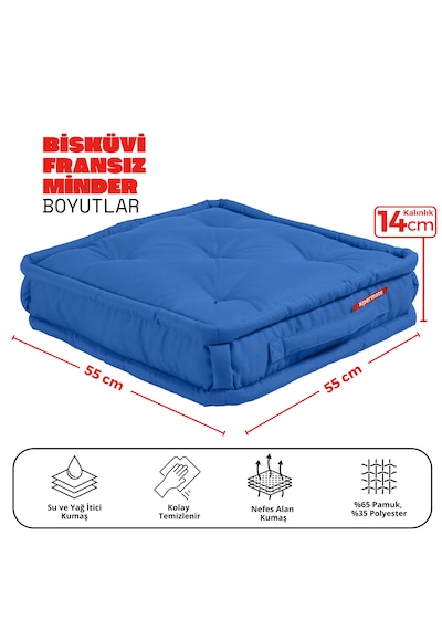 Xpermate Bisküvi Minder Petek Önü Fransız 55x55x14 Mavi