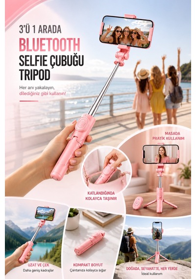 Concord 100 Cm Bluetooth Kumandalı Led Işıklı Selfie Çubuğu 3'ü 1 Arada Telefon Tripod Vlog Standı