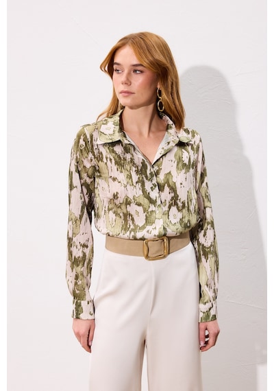 Sateen Desenli Düz Kesim Gömlek - Haki-136803 haki