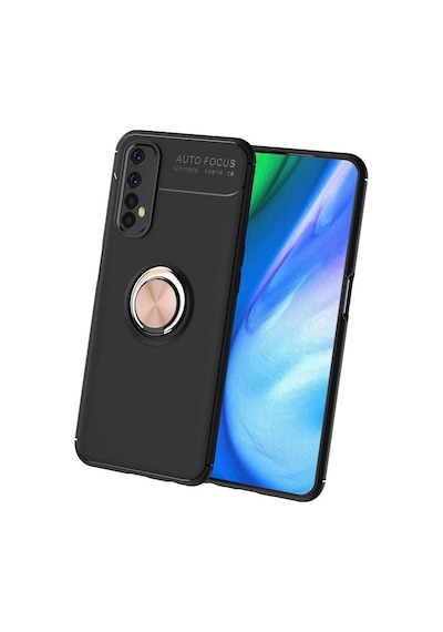 Realme 7 Kılıf Range Yüzüklü Silikon - Siyah-gold Evimdeyokyok