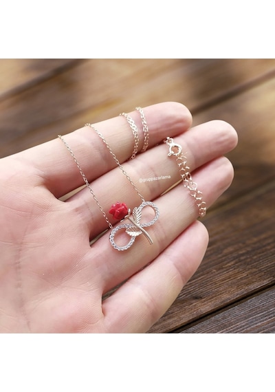 Modahilye 925 Ayar Gümüş Sonsuzluk Gül Rose Gold Kolye Rose Gold