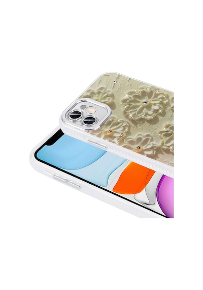 Apple Uyumlu iPhone 11 Kılıf Çiçek Desenli Parlak Taşlı Sert Silikon Tchs Garden Kapak - Pembe Açık Pembe Açık