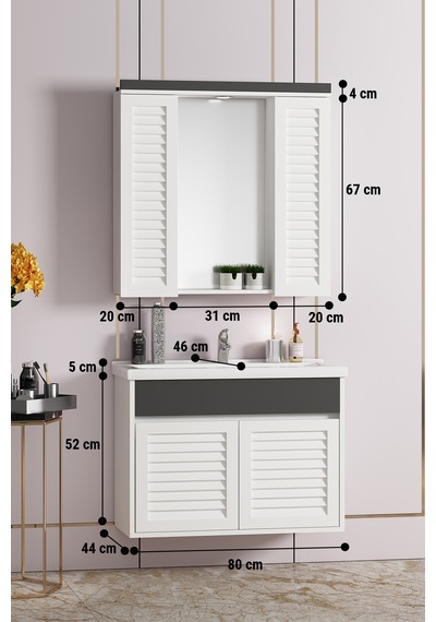 Çuha 80 Cm Beyaz-antrasit Gri Mdf Panjurlu Banyo Dolabı Takıımı Beyaz - Antrasit Çuha 80 Cm Beyaz-antrasit Gri Mdf Panjurlu Banyo Dolabı Takıımı Beyaz - Antrasit