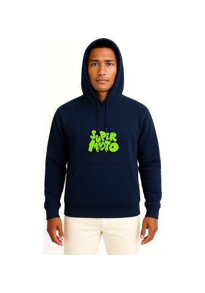 Bahriyeli Collection Kapüşonlu Super Moto Yeşil Göğüs Baskılı Unisex Sweatshirt Lacivert