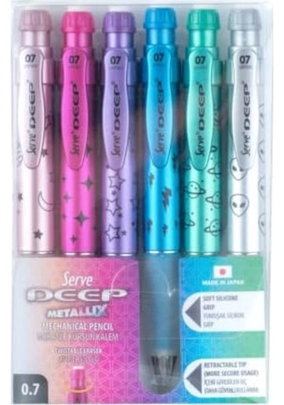 Deep Mekanik Kurşun Kalem Metalik Desen 0.7 Mm 6'lı Set Çok Renkli