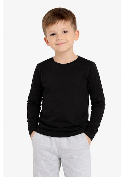 Erkek Çocuk Basic Uzun Kollu Tişört Okul Günlük Rahat T-shirt - Siyah