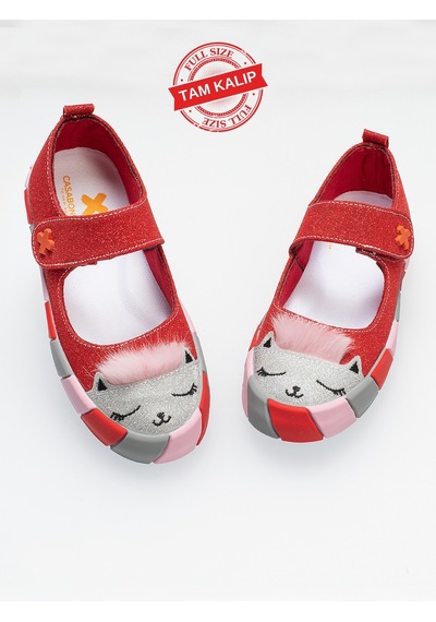 Kırmızı Simli Kedi Kız Sneaker Babet-kırmızı Kırmızı