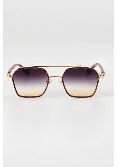 Ecş Unisex Ultra Hafif Uv400 Leopar Gold Çerçeveli Füme Sarı Cam Güneş Gözlüğü Leopar