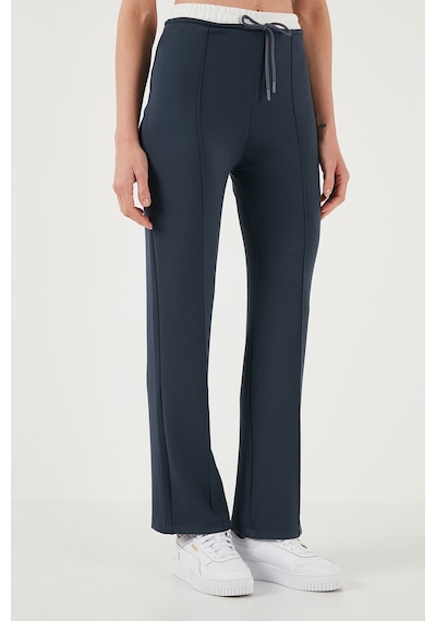 Lela Streç Slim Fit Yüksek Bel Geniş Paça Çimalı Bayan Eşofman Altı 5866078 Füme