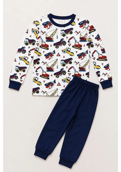 Ertaş Trend Store Erkek Çocuk Premium Penye İş Makinesi Desenli Uzun Kollu Pijama Takımı 2-11 Yaş - Lacivert Çok Renkli