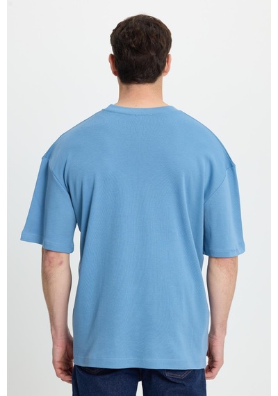 Tudors Unisex Oversize Geniş Kesim %100 Pamuk Yumuşak Dokulu Basic Bisiklet Yaka İndigo Tişört-35180 Çok Renkli