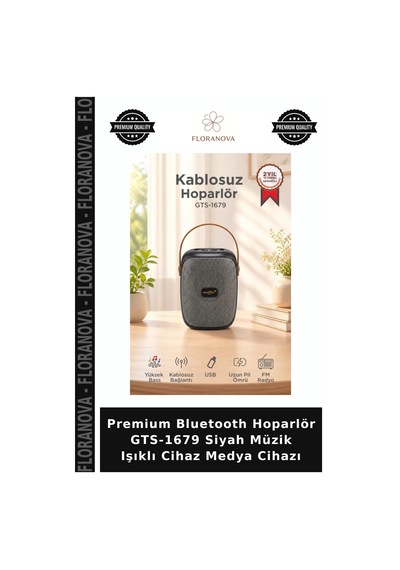 Premium Bluetooth Hoparlör Gts-1679 Siyah Müzik Işıklı Cihaz Medya Cihazı