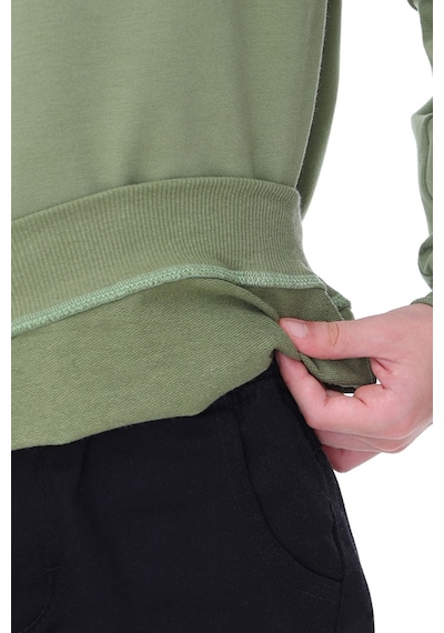Zuzunga Unisex Basic Düz Haki Renk %100 Pamuk Sweatshirt 2-11 Yaş