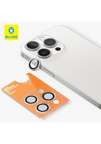 Blueo Apple Uyumlu iPhone 15 Pro Silver Metal Çerçeve Lens Koruyucu
