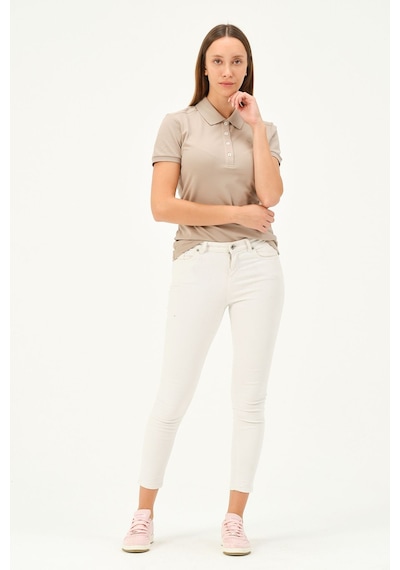 Msw Kadın Kısa Kollu Regular Fit Polo Yaka T-shirt Vizon