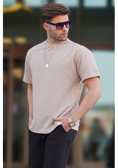 Madmext Bej Basic Oversize Erkek Tişört 7010-bej Bej