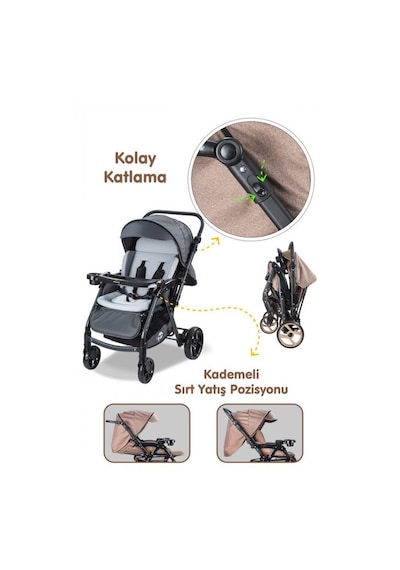 Baby Care Bc-500 Combo Maxi Pro Çift Yönlü Puset Gri