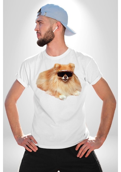 Pomernian Köpek Unisex Unisex Beyaz Organik Baskılı T-shirt Penye Yüksek Kalite Beyaz