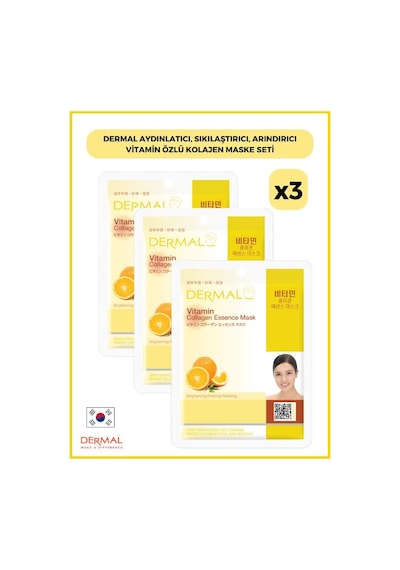 Dermal Aydınlatıcı Sıkılaştırıcı Arındırıcı Vitamin Özlü Kolajen Maske 3 x 23 G