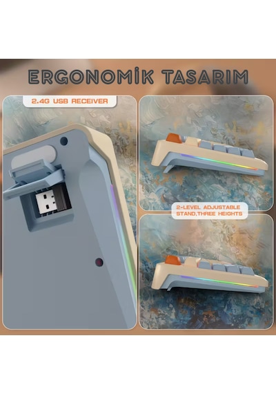2.4g Bluetooth 5.0 Çift Bağlantılı Gaming Kablosuz Oyuncu Klavyesi Led Ekran Pbt Top Baş