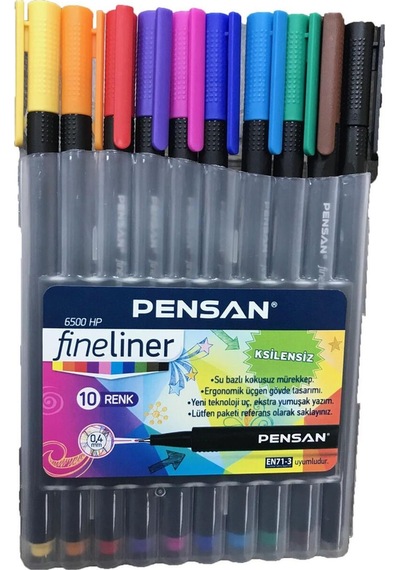 Fineliner Kalem 10 Renk Plastik Kutu 0.4mm Keçe Uçlu Kalem Fineliner 6500hp 0.4mm Keçe Uçlu K