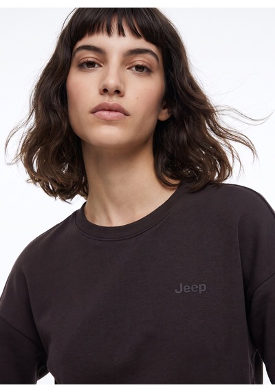 Jeep Kahverengi Kadın Bisiklet Yaka Relaxed Baskılı Sweatshirt J5wl-swt7089 Kahve