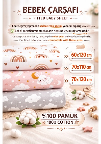 %100 Pamuk Lastikli Bebek Çarşafı Park Yatak 60x120 70x110 70x120 Uyumlu Ayıcık