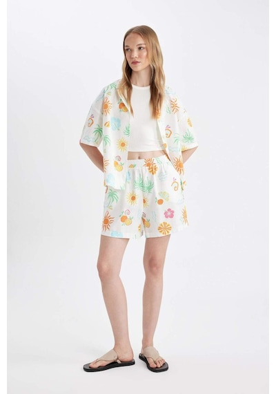 DeFacto Coool Oversize Geniş Kalıp Desenli Pijama Yaka Kısa Kollu Gömlek D5117AX24HSWT34