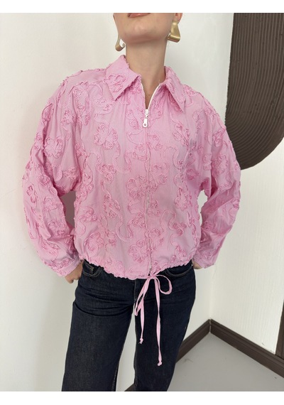 Verymoda Kabartma Motifli Fermuarlı Ceket F2150 Pembe