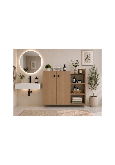 Kahverengi Banyo Dolabı - Çok Amaçlı Banyo Dolabı Bej
