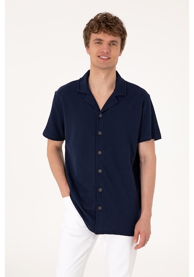 U.S. Polo Assn. Erkek Lacivert Apaş Yaka Kısa Kollu Örme Gömlek 50306977-VR033