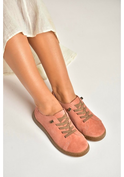 Fox Shoes Y999364002 Pudra Hakiki Deri Süet Kadın Spor Ayakkabı Sneakers Pudra