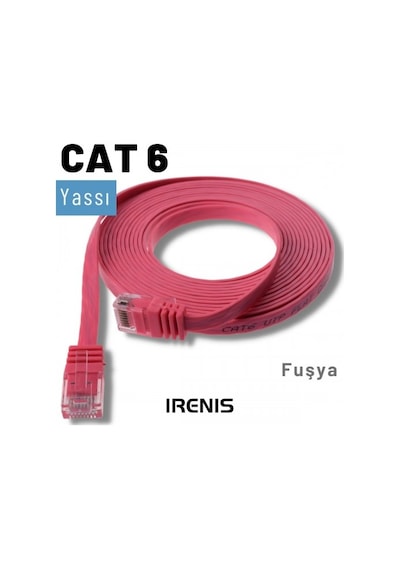 Irenis CAT6 Kablo Yassı Ethernet Network Lan Ağ İnternet Kablosu 1 M Fuşya