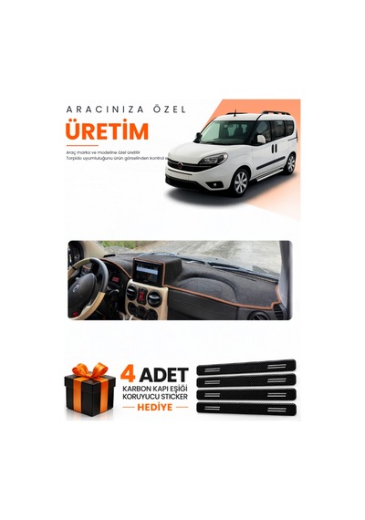 Fiat Doblo 2007-2015 Airbagli Büyük Ekran Uyumlu Torpido Koruma Kılıfı - Siyah Kahverengi